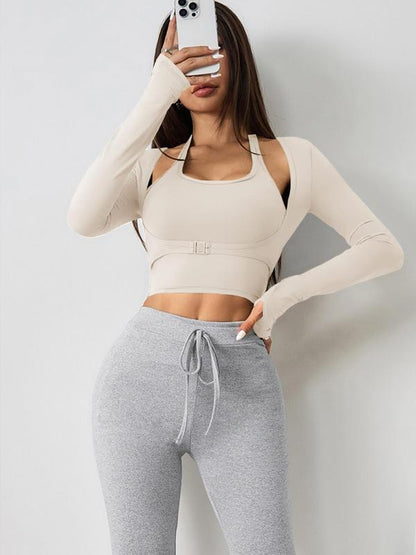 Halter Crop Sports Tank & Thumb-Hole Workout Tee Set