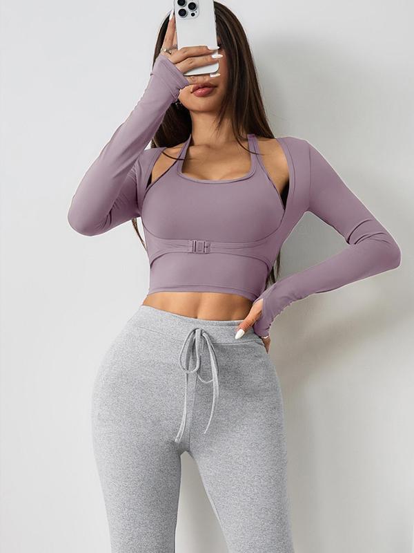 Halter Crop Sports Tank & Thumb-Hole Workout Tee Set