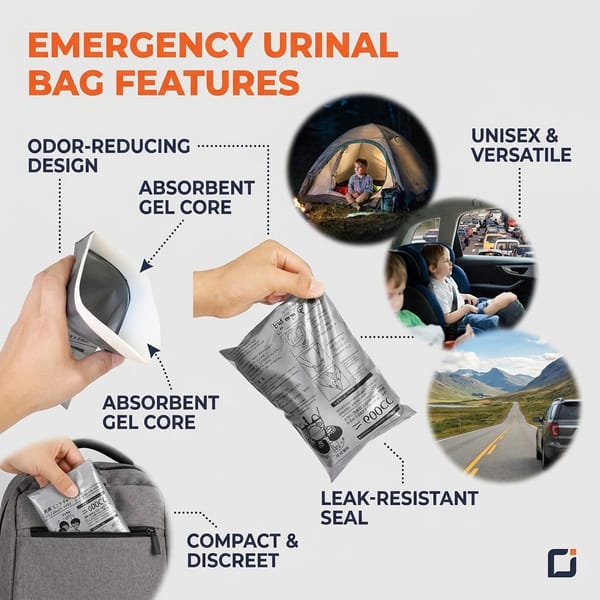 No-Spill Emergency Urinal Bags for Cars, Travel & Camping