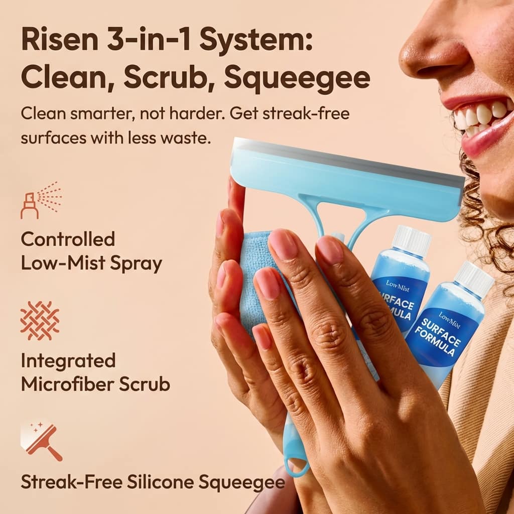Spray-Scrub-Squeegee Cleaner + LowMist Surface Formula
