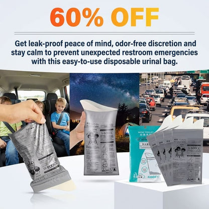 No-Spill Emergency Urinal Bags for Cars, Travel & Camping