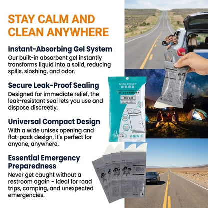 No-Spill Emergency Urinal Bags for Cars, Travel & Camping