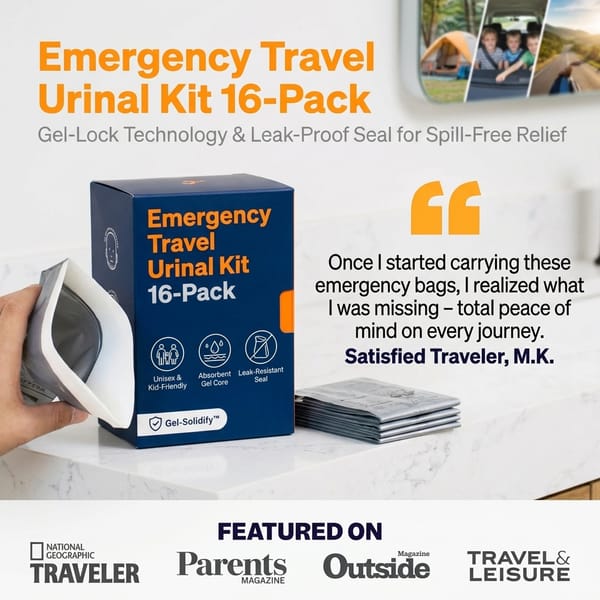 No-Spill Emergency Urinal Bags for Cars, Travel & Camping