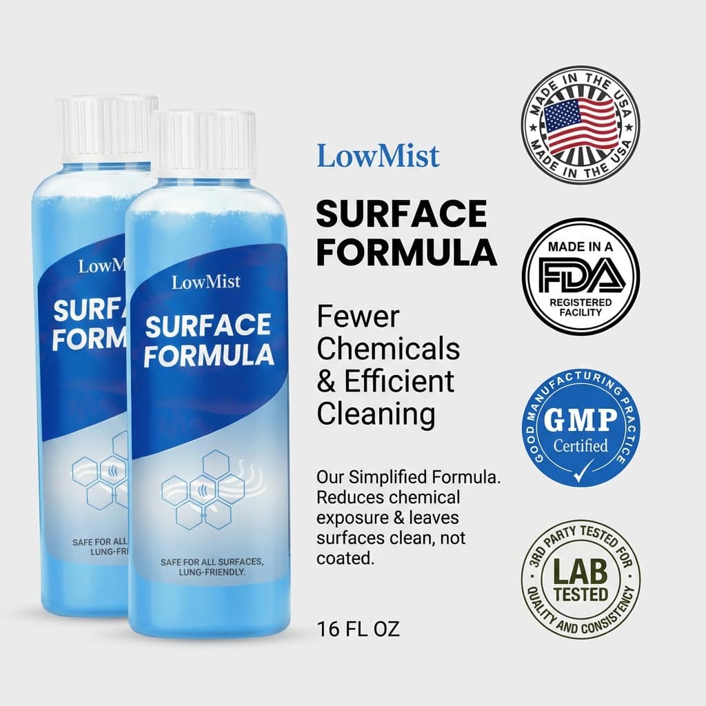 Spray-Scrub-Squeegee Cleaner + LowMist Surface Formula