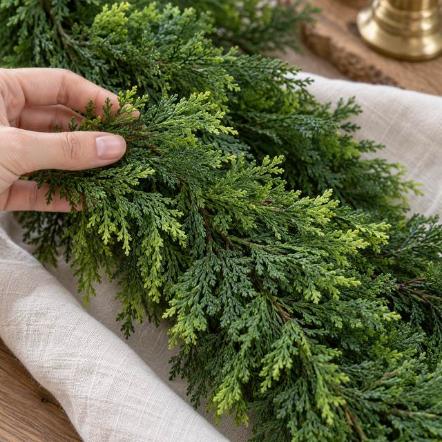 Close-up of layered two-tone cedar foliage