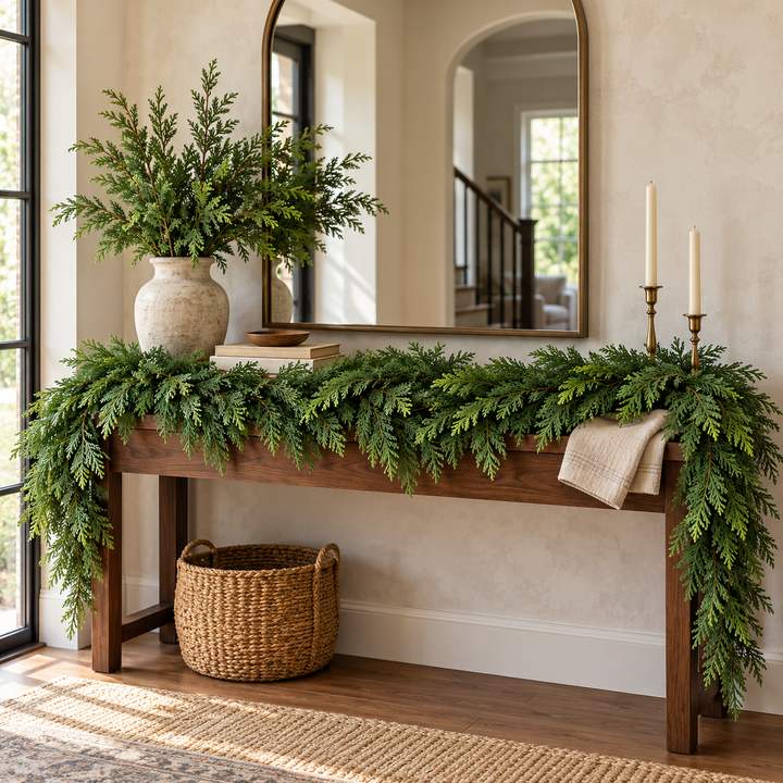 Lush Christmas Cedar Garland - Premium Lights integraded with no mess and tangling